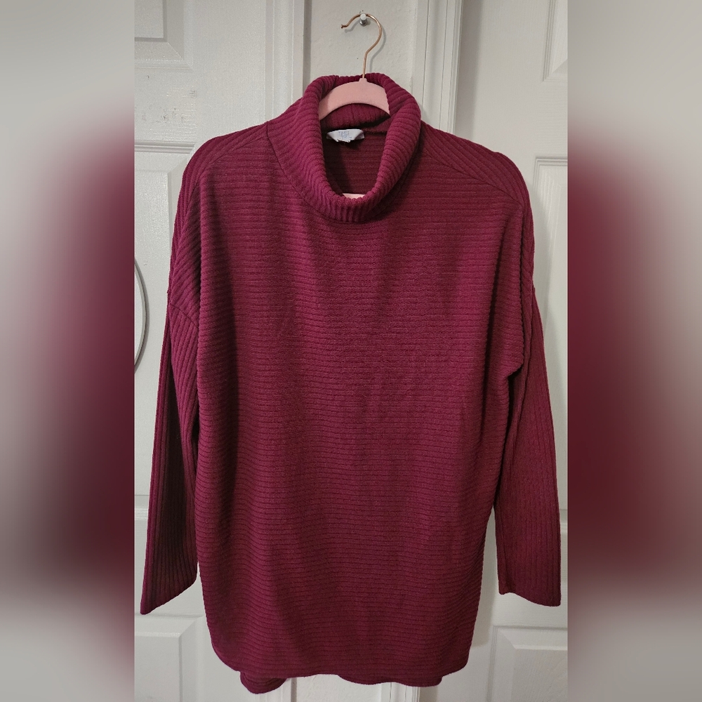 Time and Tru Women's Cowl Neck Sweater - Deep Wine